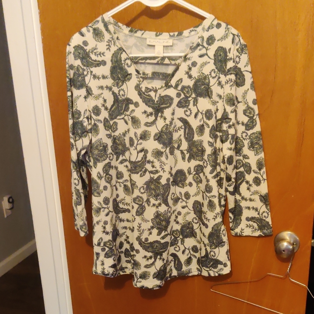 Christopher & Banks Green Floral Long Sleeve Top